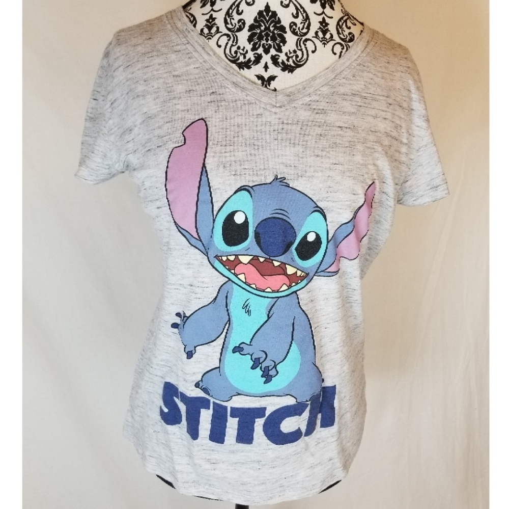 Disney Stitch Grey Cute Graphic Tee Shirt Large - Picture 1 of 7